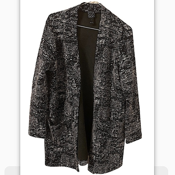 Ciara Sun Woo Sweaters - Ciara Sun Woo Black & White Open Front Long Sleeves Cardigan Long Sweater